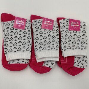 Heart Love socks 3 pairs Valentines Day Sweet Shimmer white black pink